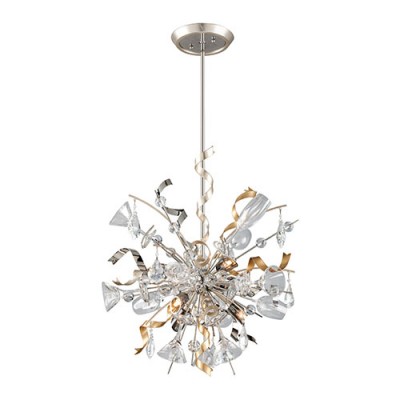 Polished Stainless with Silver and Gold Leaf Six-Light Pendant