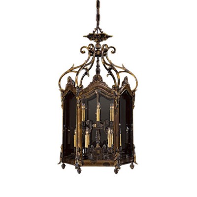 Oxide Brass Nine-Light Foyer Pendant with Tan Drip Candle Sleeves Shade