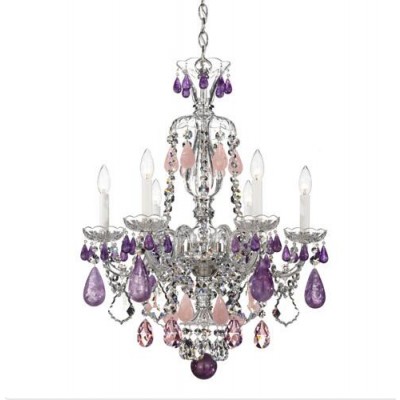 Schonbek Hamilton Silver Six-Light Amethyst and Rose Rock Crystal Chandelier, 22W x 29.5H x 22D
