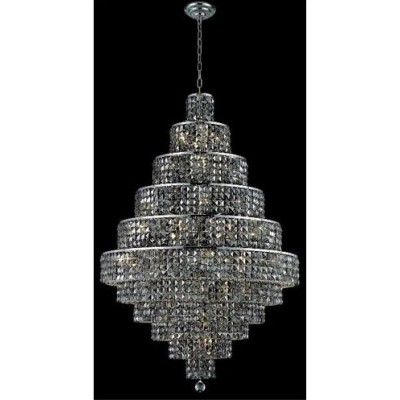 Chrome Thirty-Light Chandelier with Silver Shade/Grey Royal Cut Crystals
