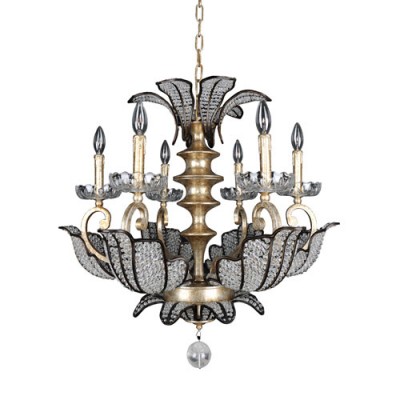  Silver Leaf and Sienna Bronze Six-Light Chandelier with Firenze Clear Crystal