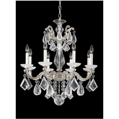 Silver Eight-Light Clear Rock Crystal Chandelier, 25W x 28H x 25D