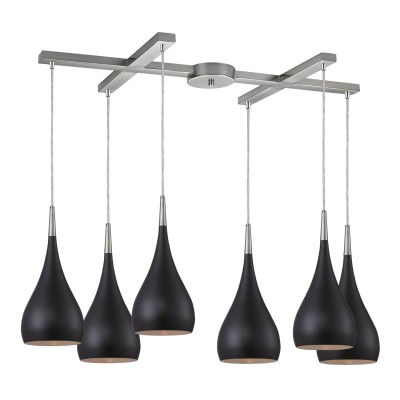 Lindsey Satin Nickel Six-Light Pendant with H Canopy and Oiled Bronze Shades