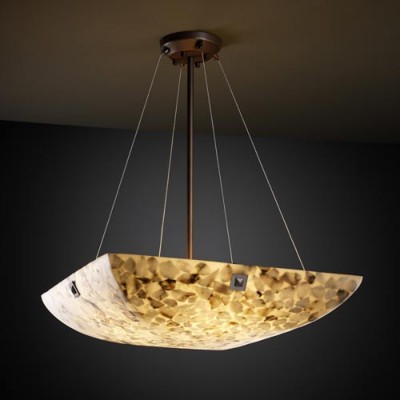 Group Alabster Rocks! 48-Inch Bowl Pendant with Large Square Point Finials