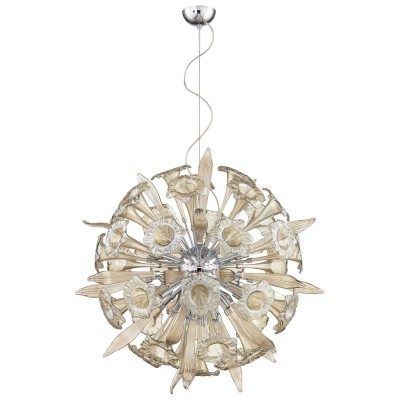 Chrome 16-Light Pendant with Cognac Glass