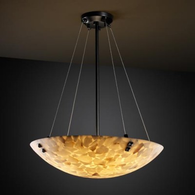Group Alabster Rocks! 48-Inch Bowl Pendant with Pair Square Points Finials