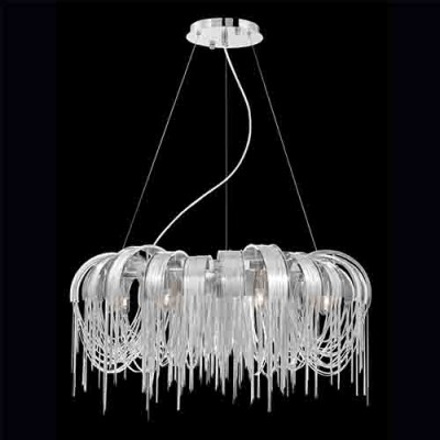  Nickel Eight-Light 31-Inch Wide Chandelier with Nickel Strip