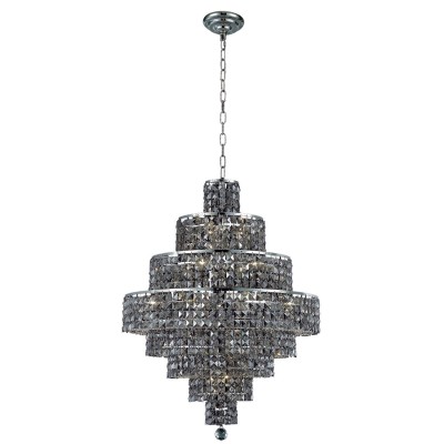  Chrome Eighteen-Light 26-Inch Eight-Tier Chandelier with Royal Cut Silver Grey Crystal