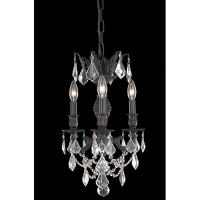 Bronze Three-Light Chandelier with Clear Royal Cut Crystals