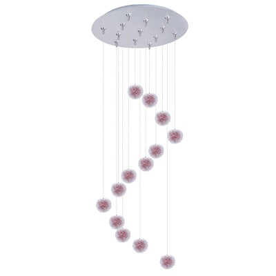 Brushed Aluminum Thirteen-Light RapidJack Pendant with Red Shade