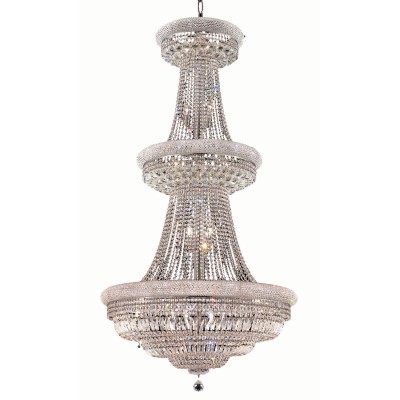  Primo Chrome Thirty-Two Light 36-Inch Chandelier with Royal Cut Clear Crystal and Crystal Drop