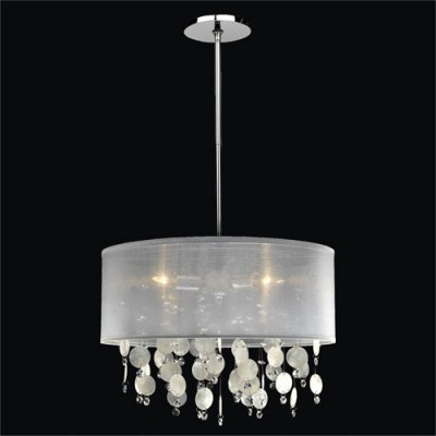  Around Town Crystal and Capiz Shell Three Light Pendant with Double Lined Sheer Shade