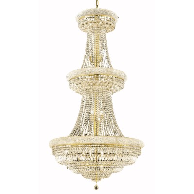 Primo Gold Thirty-Two Light 36-Inch Chandelier with Royal Cut Clear Crystal and Crystal Drop