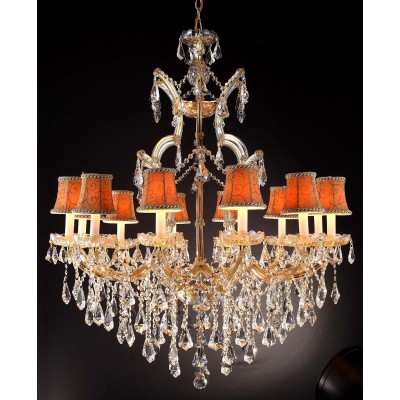 12 Lights Maria Theresa crystal chandelier dressed with yellow lampshades