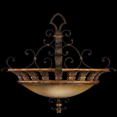Three-Light Pendant in Antiqued Iron and Gold Leaf Finish