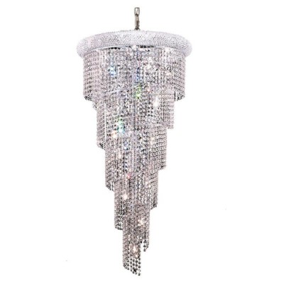  Spiral Chrome Eighteen-Light 22-Inch Chandelier with Royal Cut Clear Crystal