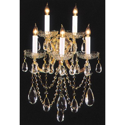 5 Light crystal wall sconce with majestic wood polished crystal and Gold finish