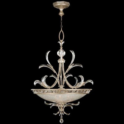 Three-Light Pendant in Warm Muted Silver Leaf Finish with Features Beveled Crystal Accents