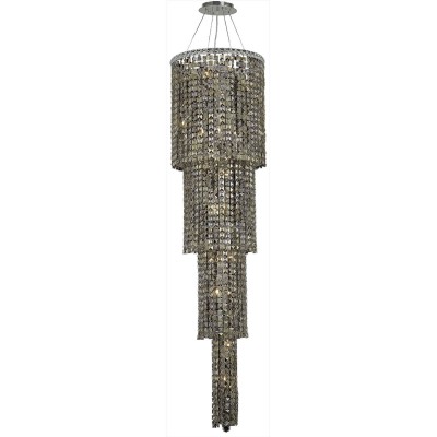 Maxim Chrome Eighteen-Light 18-Inch Four-Tier Pendant with Royal Cut Golden Teak Smoky Crystal
