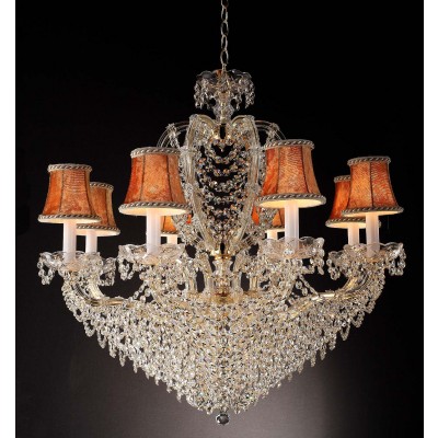 8 Lights Maria Theresa crystal chandelier dressed with yellow lampshades