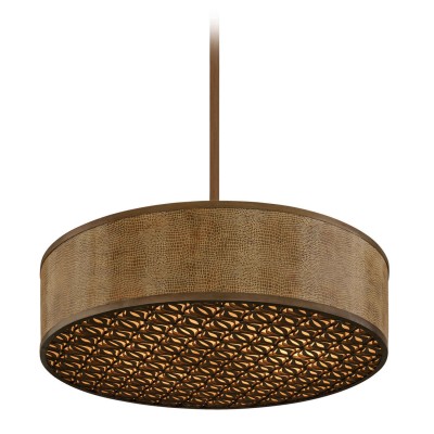Mambo Bronze Six-Light Fluorescent Pendant with Embossed Leather Shade