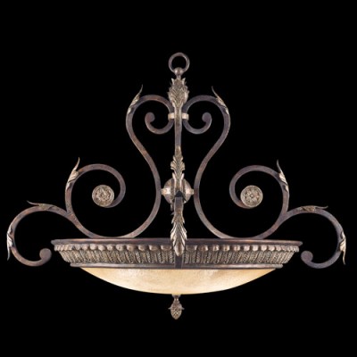 Three-Light Pendant in Tortoised Leather Crackle Finish