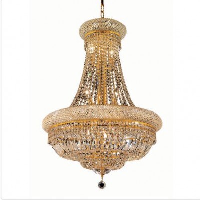 Gold Fourteen-Light 24-Inch Chandelier with Royal Cut Clear Crystal and Crystal Drop