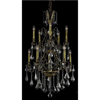 Bronze Ten-Light Chandelier with Silver Shade/Grey Royal Cut Crystals