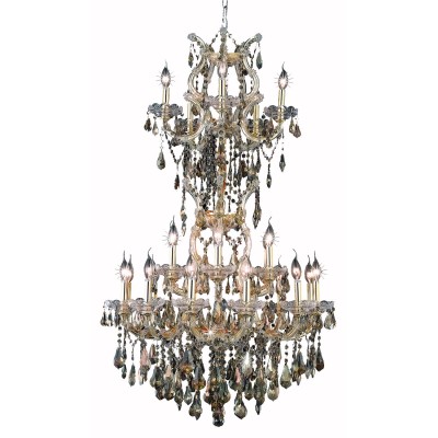  Gold Twenty-Five Light 30-Inch Chandelier with Royal Cut Golden Teak Smoky Crystal