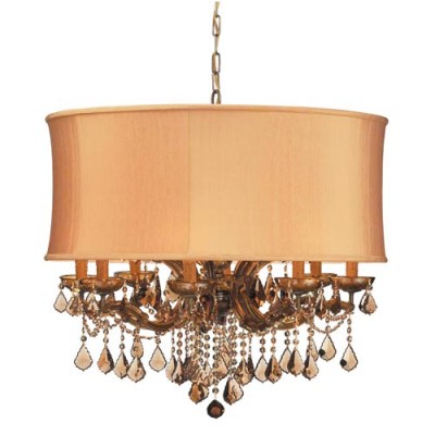 Group Brentwood Antique Brass Twelve-Light Golden Teak Crystal Pendant