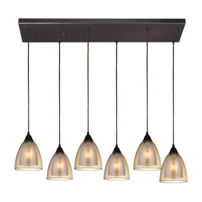 Layers Oil Rubbed Bronze Six-Light Pendant with Amber Teak Glass