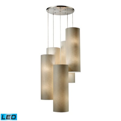 Fabric Cylinder 20 Light LED Round Pendant In Satin Nickel