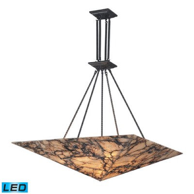 Imperial Granite Nine Light LED Pendant In Antique Brass And Veined Stone