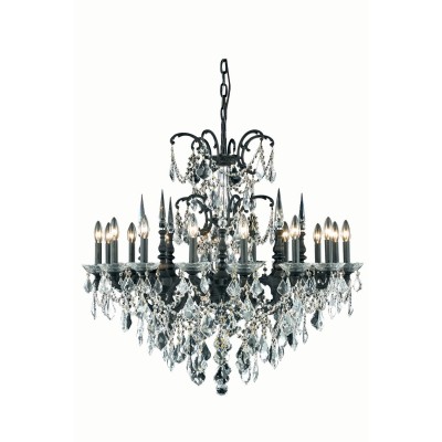  Athena Dark Bronze Sixteen-Light Chandelier with Clear Royal Cut Crystals