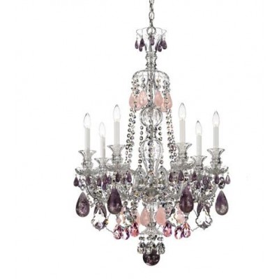 Silver Seven-Light Amethyst and Rose Rock Crystal Chandelier, 26W x 37.5H x 26D