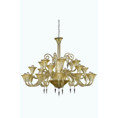 Yellow 24-Light Chandelier with Elegant Cut Crystal