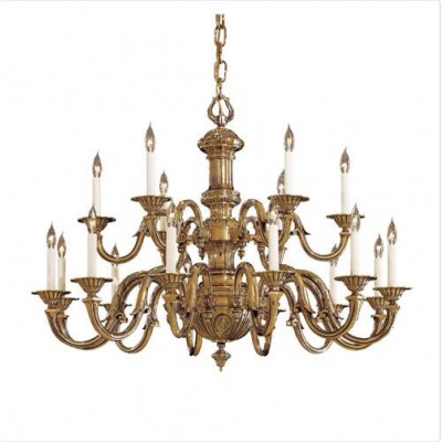 Brass Eighteen-Light Two-Tier Chandelier