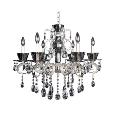 Silver Six-Light 20-Inch High Chandelier with Firenze Clear Crystal