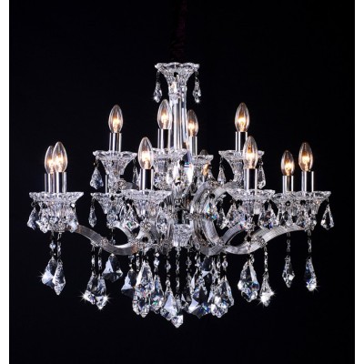 Polished chrome 12 Light traditional crystal Chandelier