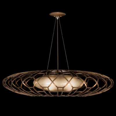 Three-Light Pendant in Bourbon Finish with Golden Mist Highlights and a Shade of Hand Blown Glass