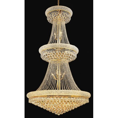 Gold Thirty-Two Light Three-Tier 36-Inch Chandelier with Royal Cut Clear Crystal
