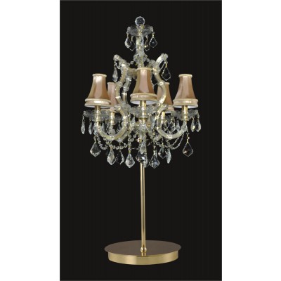 5 lights table lamp in gold with clear crystal and lamp shades