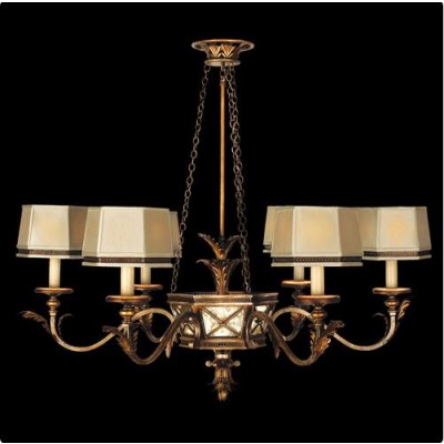 Six-Light Chandelier in Rustic Burnished Gold Finish with Silver Highlights