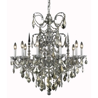  Pewter Ten-Light Chandelier with Clear Royal Cut Crystals
