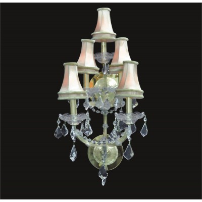 5 lights crystal wall sconce in gold with clear crystal and lamp shades