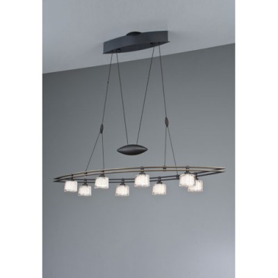 Hand Brushed Old Bronze Eight Light Pendant w/ Krystall Ellipse Glass