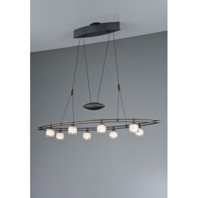 Hand Brushed Old Bronze Eight Light Pendant w/ Krystall Round Glass