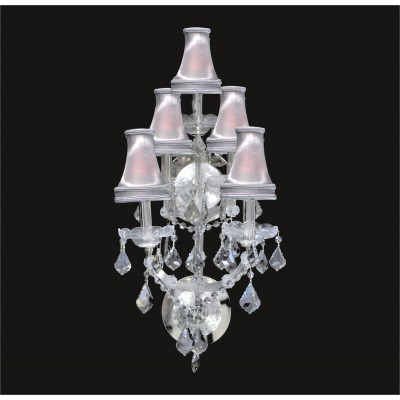 5 lights crystal wall sconce in Chrome with clear crystal and lamp shades