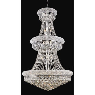 Chrome Thirty-Two Light Three-Tier 30-Inch Chandelier with Royal Cut Clear Crystal