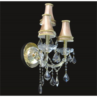 3 lights crystal wall sconce in gold with clear crystal and lamp shades